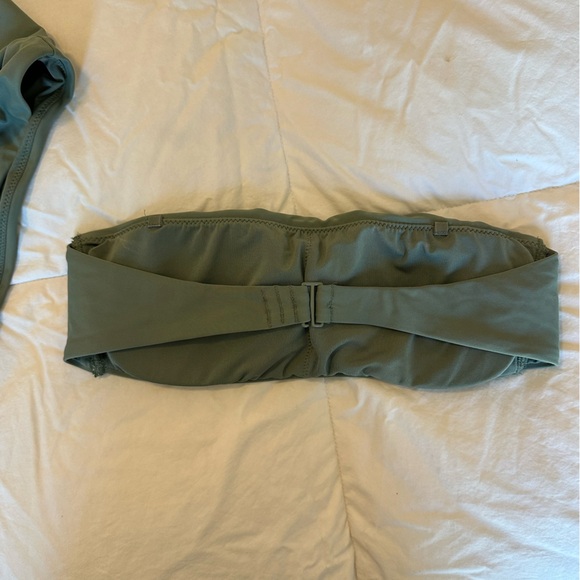 Aerie High-Waist Swim Bottoms and Bandeau Top in Olive Green - Picture 3 of 4